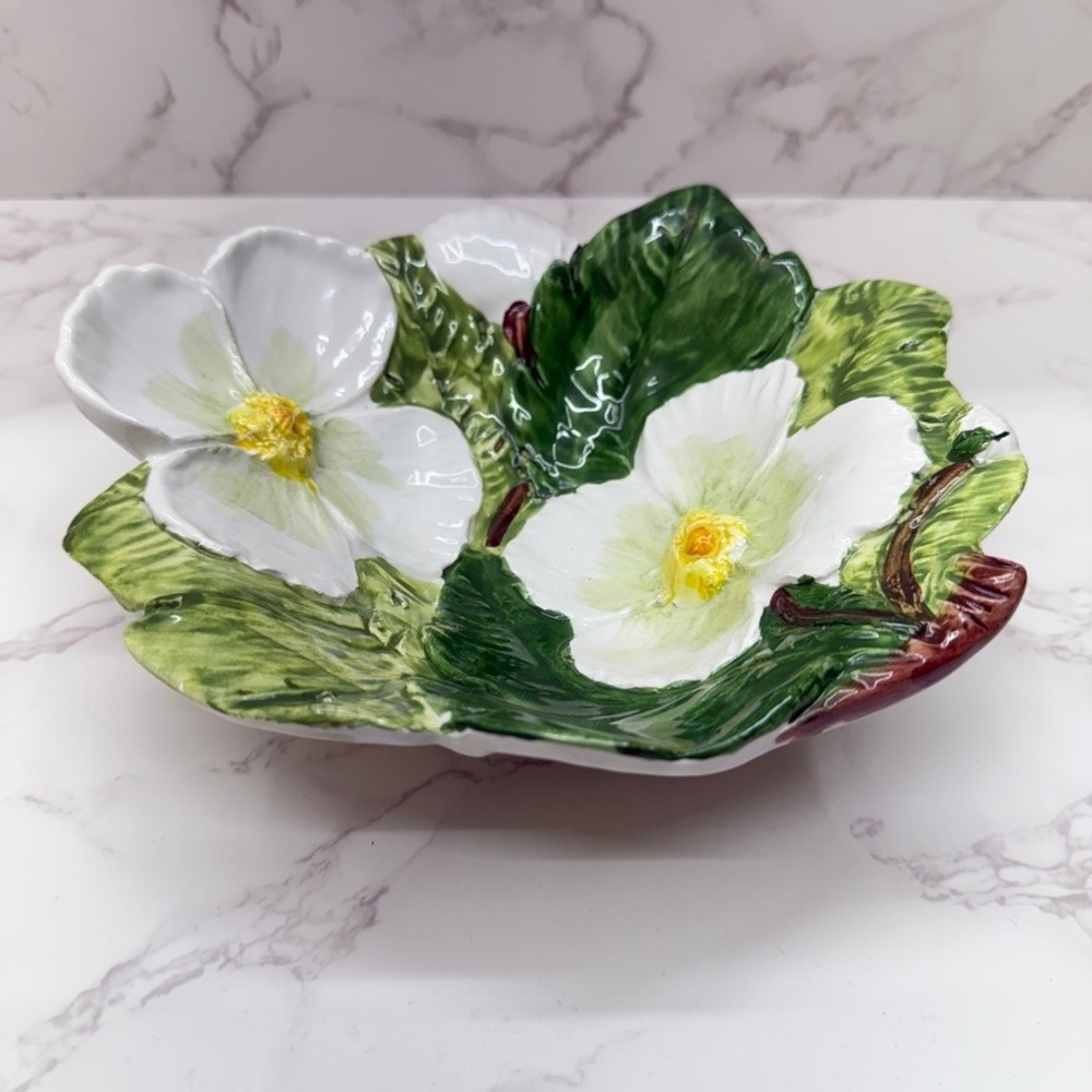 Vintage Ceramic Bowl Hand Painted Flower Leaf Made in‎ Italy Decor Trinket Dish